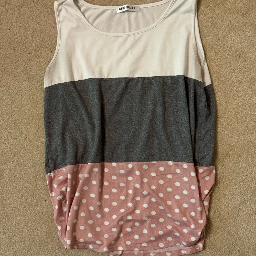 Doublju Women's Color Block Polka Dot Tank Top - White, Gray, and Pink